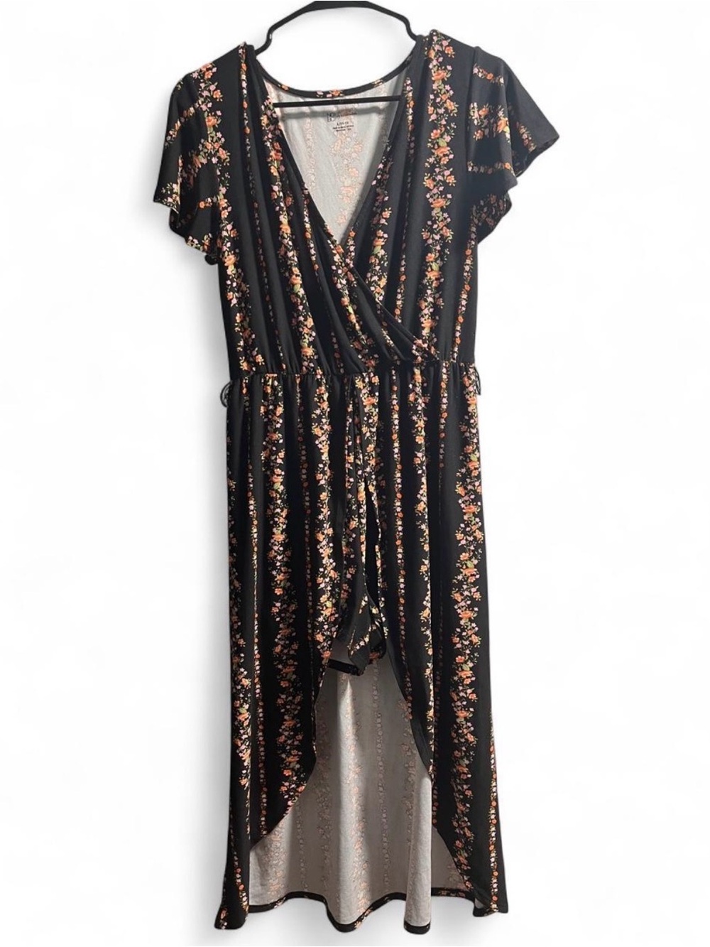 No Boundaries Black Floral Wrap Jumpsuit
